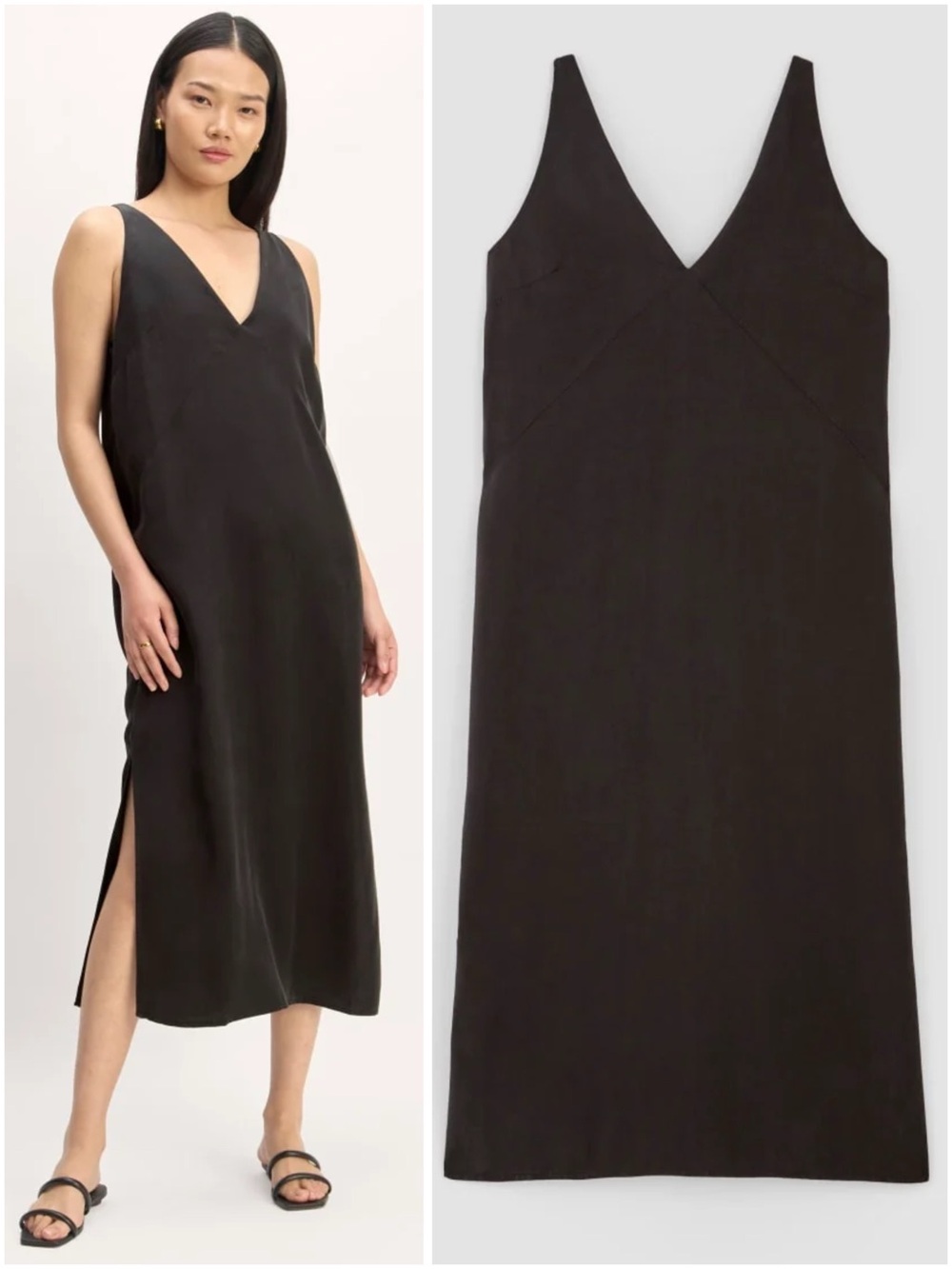 Everlane TENCEL Midi Slip Dress Black V Neck Sleeveless Minimalist NWT Size 8
